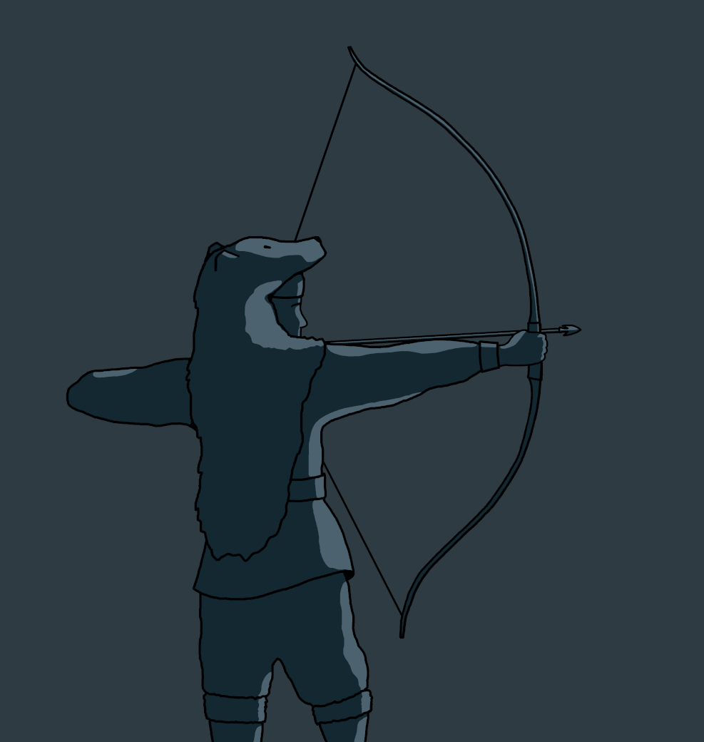 a digital drawing of an archer in a bear pelt about to fire an arrow