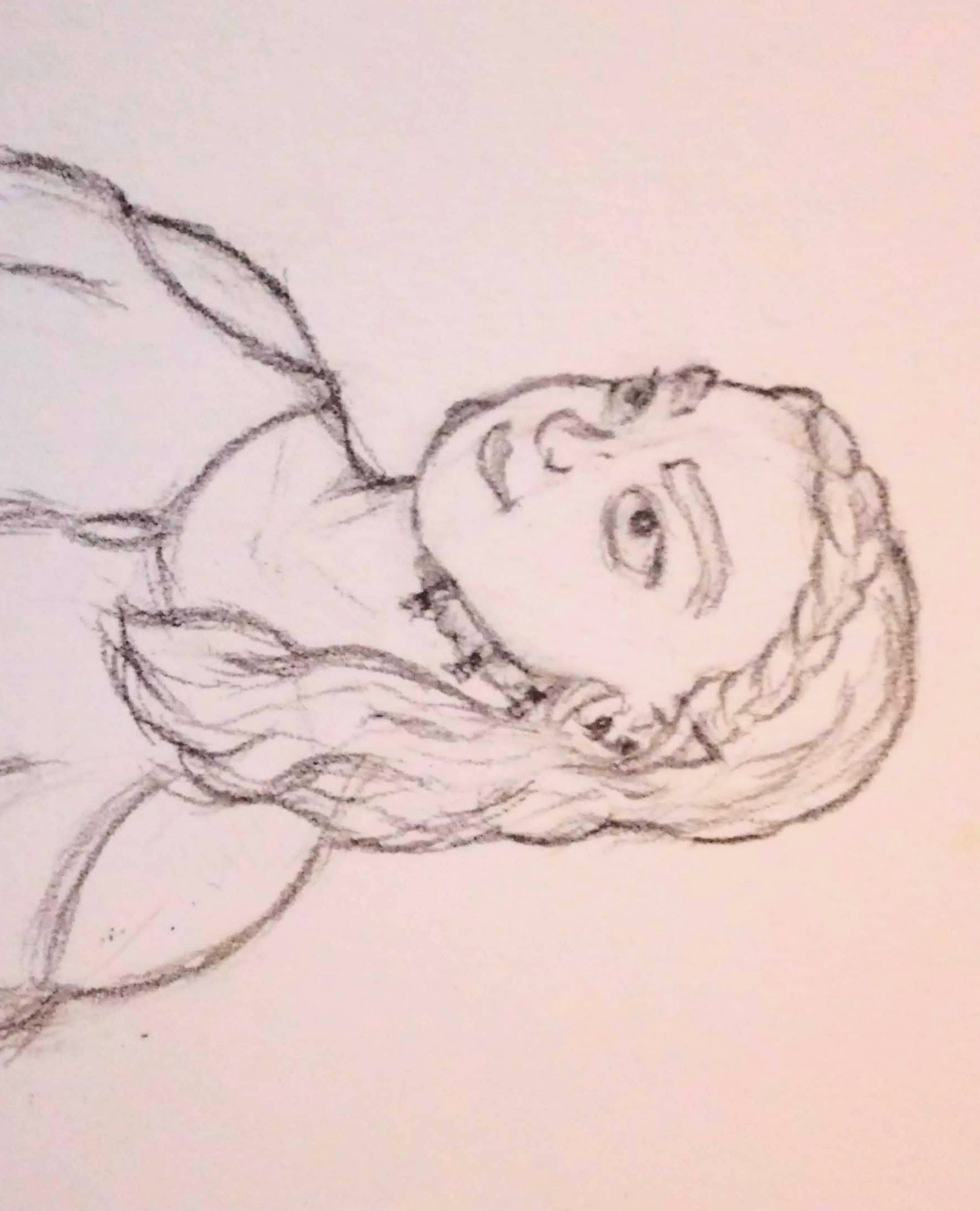 a sketch of a green woman with short tusks and mutton chops