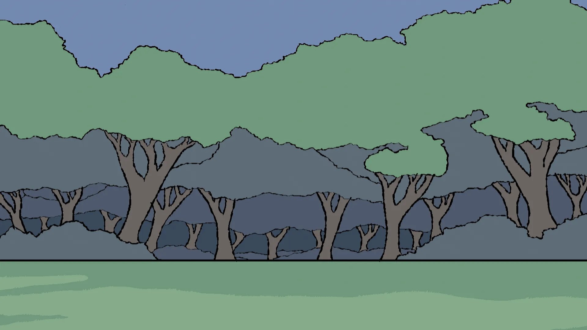 a digital drawing of a distant forest