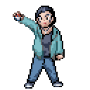 pixel art of a woman with a necklace in a teal jacket
