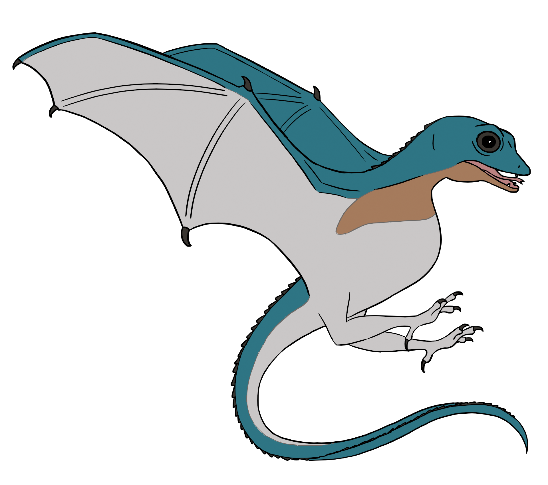 a digital drawing of a blue, orange, and white wyvern