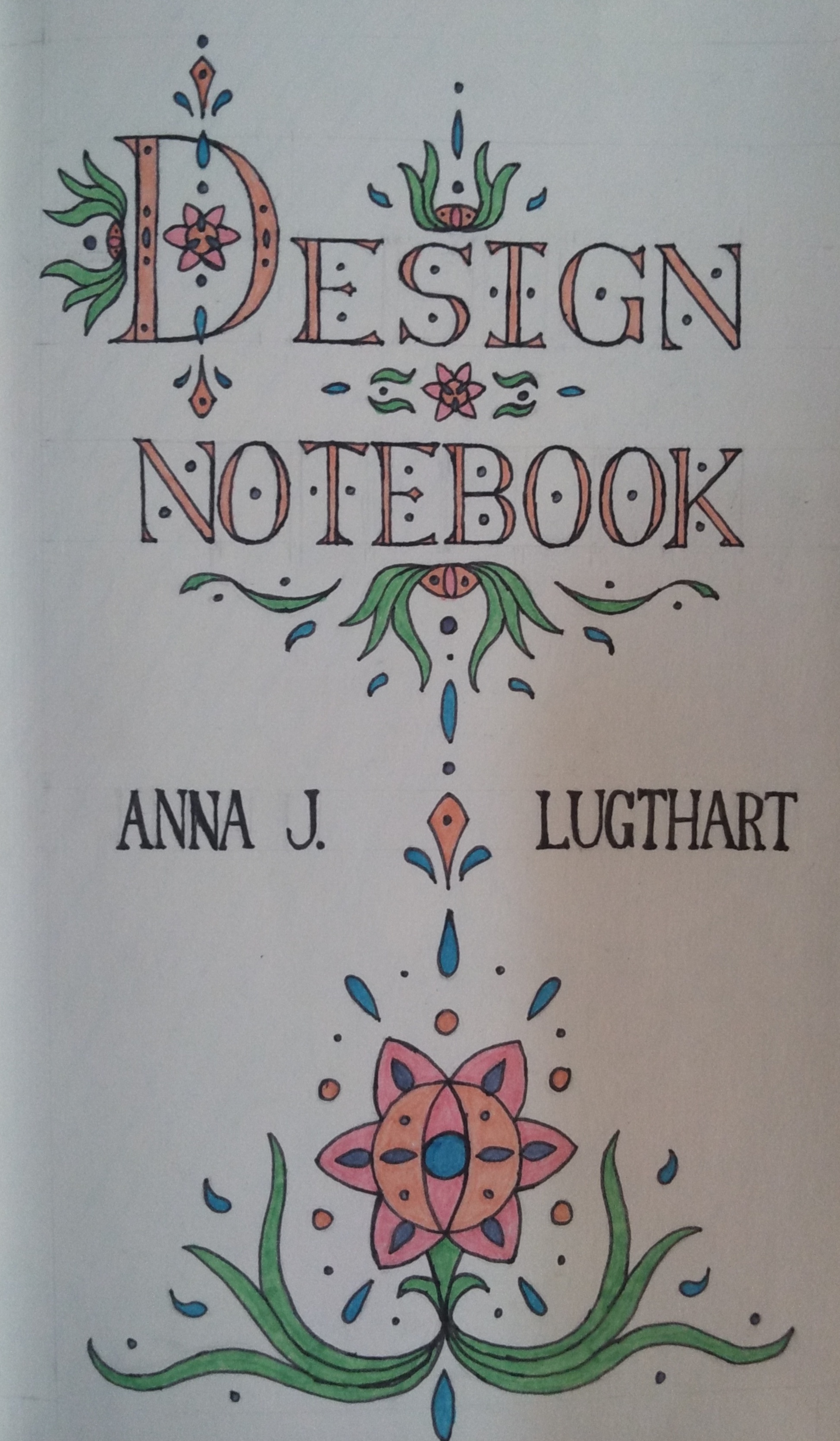 A colorfully ornamented cover page for a design notebook.