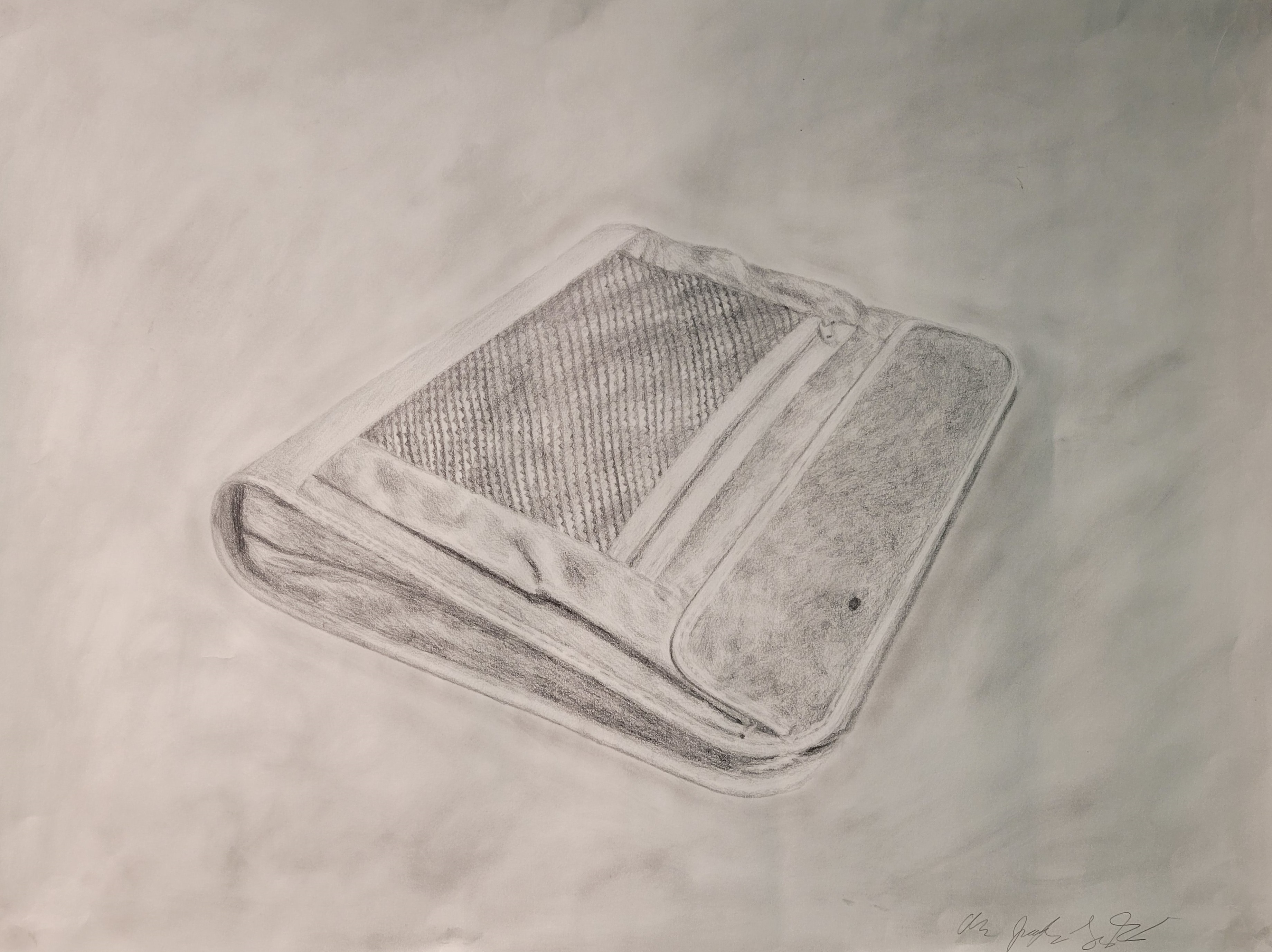 a sketch of a cloth 3-ring binder