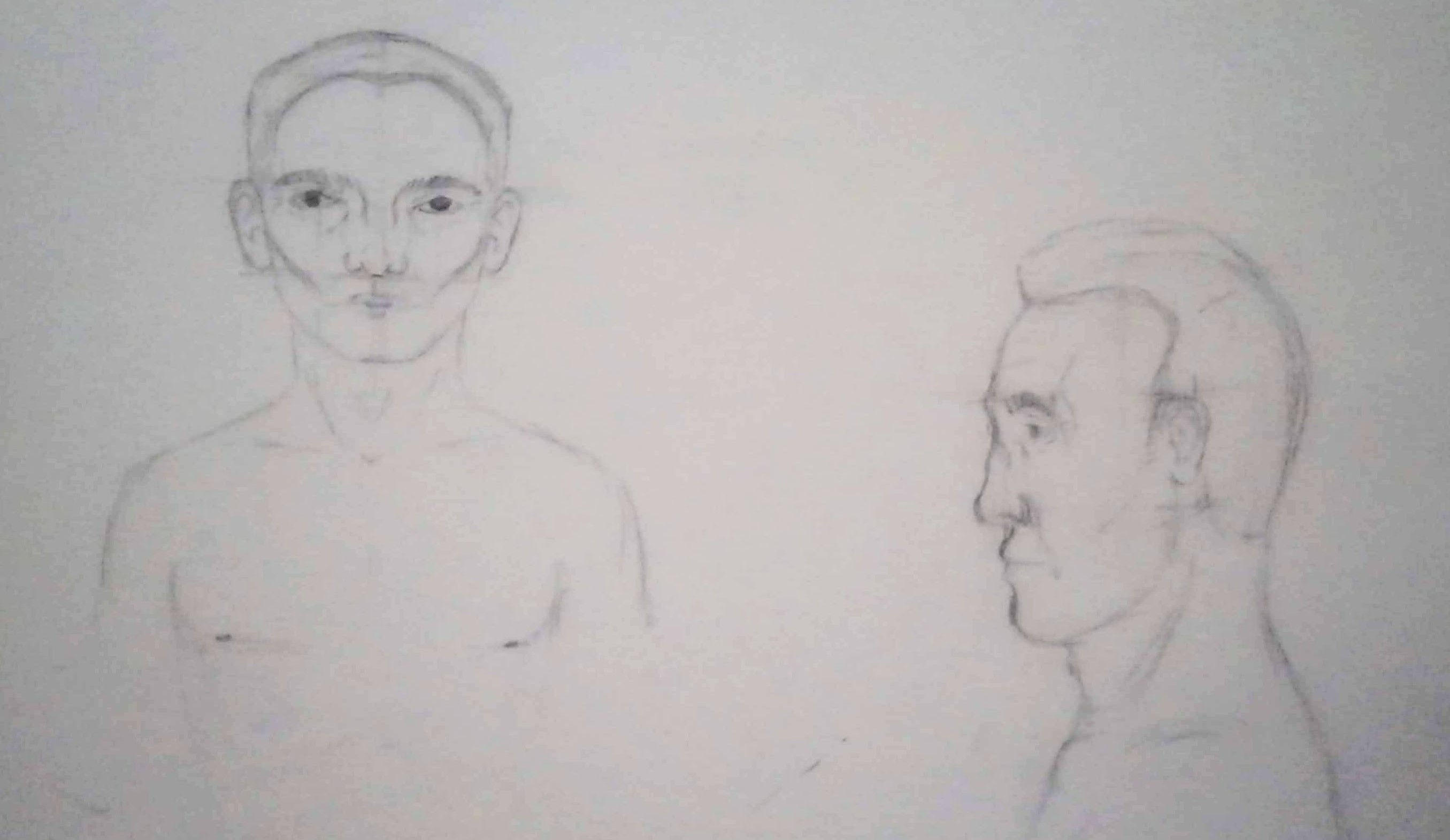 a sketch of a two men, one in portrait, the other in profile
