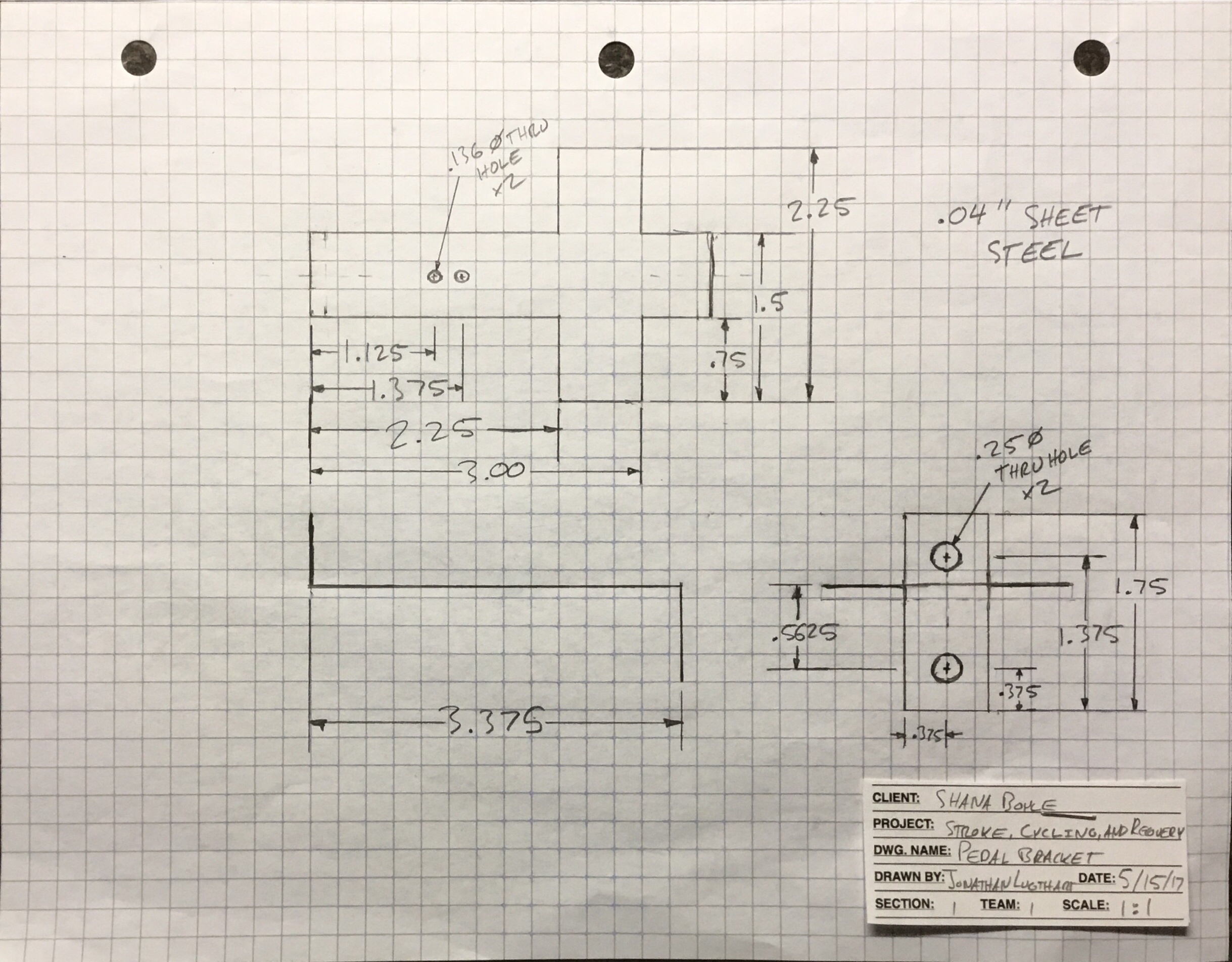 a projection drawing for the pedal bracket, which sits on top of the bicycle pedal