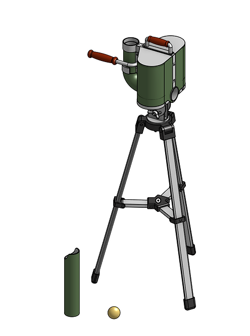 a CAD model of a ball launcher on a tripod