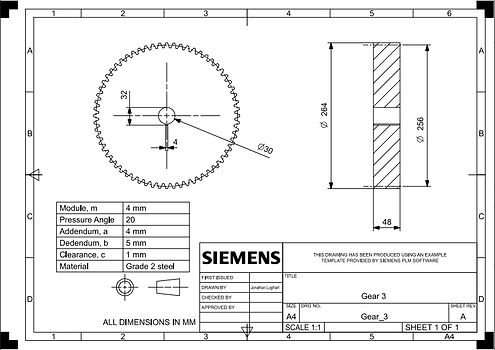 a projection drawing for a gear