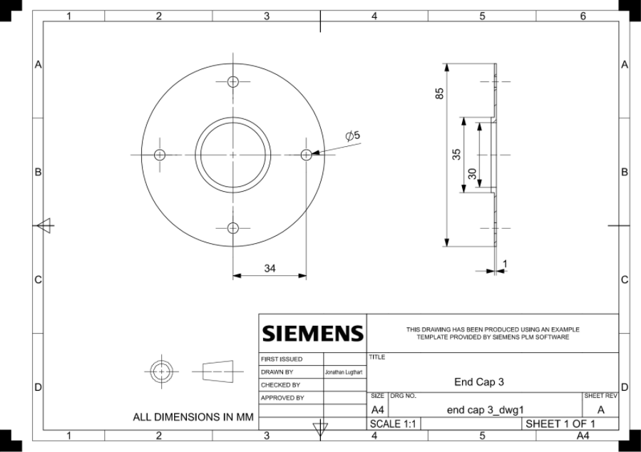 a projection drawing for an end cap