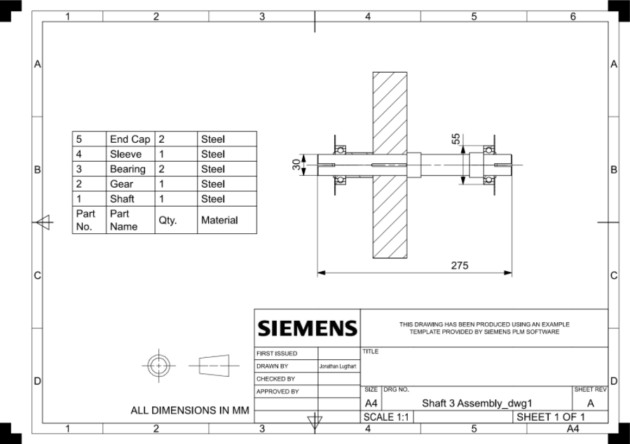 an assembly drawing for a gear shaft