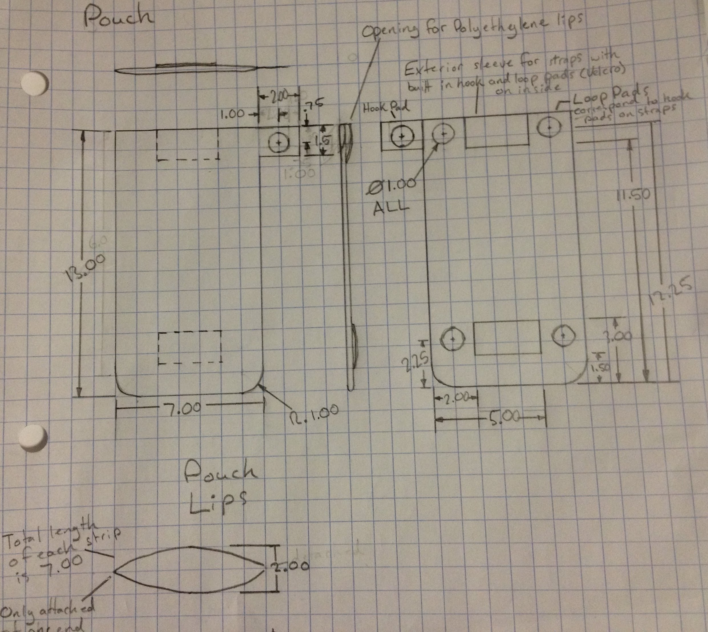 a projection drawing for the pouch and pouch lips which contain the foley bag