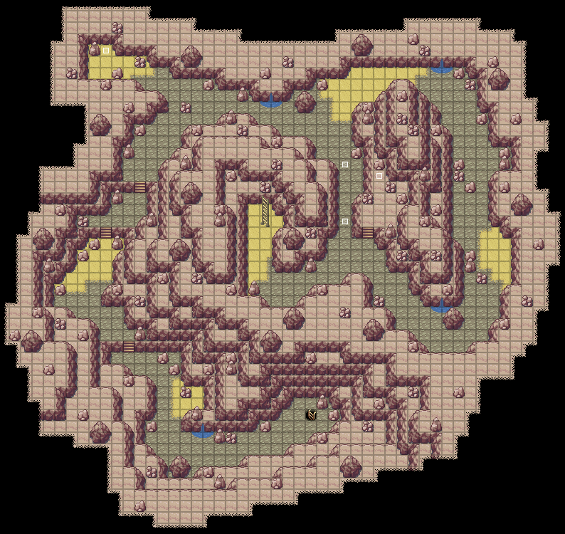 a game map of a tortuous cave, made in the style of an early 2000's Pokémon game