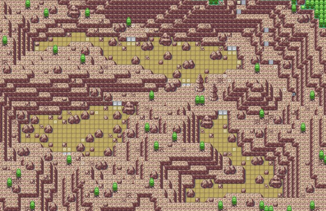 a game map of a rocky mud field, made in the style of an early 2000's Pokémon game